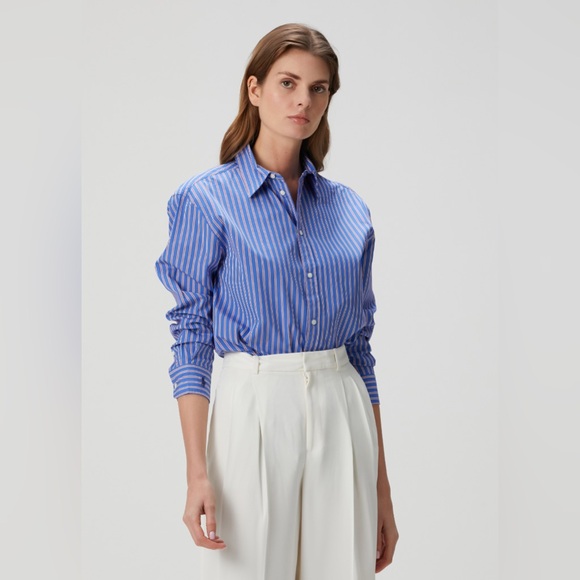 Ralph Lauren Pinstripe Royal Blue Button Down with Pearlized Button Sleeves - Picture 2 of 8